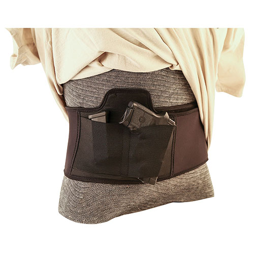 Bär bekvämt med Caldwell Tac Ops Belly Band Holster, tillverkat av fukttransporterande material och med skydd för avtryckaren, perfekt för daglig användning.