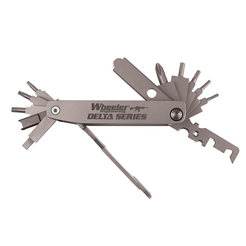 Wheeler Delta Series Compact AR Multi-Tool är en hållbar och praktisk lösning för justeringar och rengöring på skjutbanan, allt i en kompakt design.