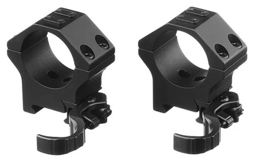 ERATAC Two-Piece Ring Mounts i 34 mm erbjuder hög hållfasthet, snabb montering med QD-system och anpassningsbar spänning för Picatinny skenor.