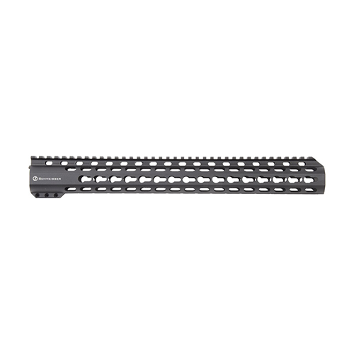 SCHMEISSER Handguard Free Float KeyMod erbjuder hög stabilitet och precision med en elegant Slim-Line design, tillverkad av 6082-T6 aluminium och hållbara HELICOIL insatser.