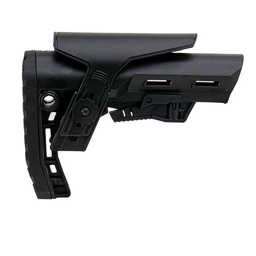 Scout AR-15 Mil-Spec Stock erbjuder ergonomisk design, låg vikt, QD sling mount, och en säker låsmekanism för ökad stabilitet och precision.