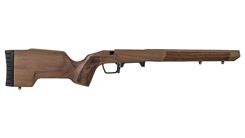 MDT TIMBR CORE kombinerar vacker valnöt med en stabil aluminium micro-chassis, V-block bedding system och ergonomisk design för överlägsen prestanda.