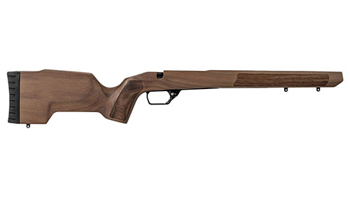 MDT TIMBR CORE kombinerar vacker valnötsdesign med en stabil aluminium micro-chassis, perfekt för jakt och precisionsskytte utan behov av specialbedding.