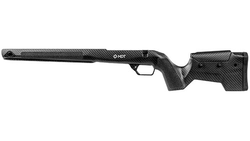 MDT CRBN Stock är lätt, hållbar och absorberar vibrationer för bättre precision. Med ARCA-rail och justerbar längd ger den komfort och flexibilitet för jakt.