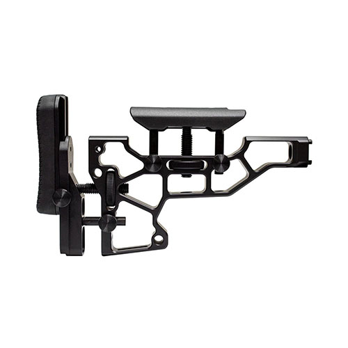 MDT Skeleton Rifle Stock erbjuder verktygslös justering för optimal komfort och prestanda, med justering av kindstöd och kolv för perfekt passform.