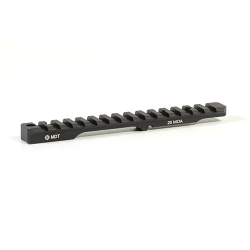 MDT Picatinny Scope Base 20 MOA är tillverkad av hållbar 6061-T6 aluminium, har en 20 MOA lutning för bättre justering av sikten och passar vänsterhänta.