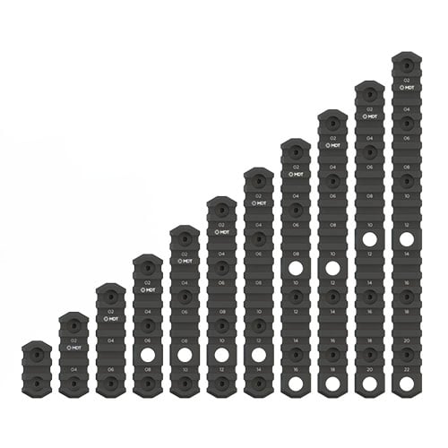 MDT M-LOK Picatinny Rails är tillverkade av 6061-T6 aluminium med hårdanodiserad yta, lasergraverade markeringar och inkluderar nödvändig monteringsutrustning.