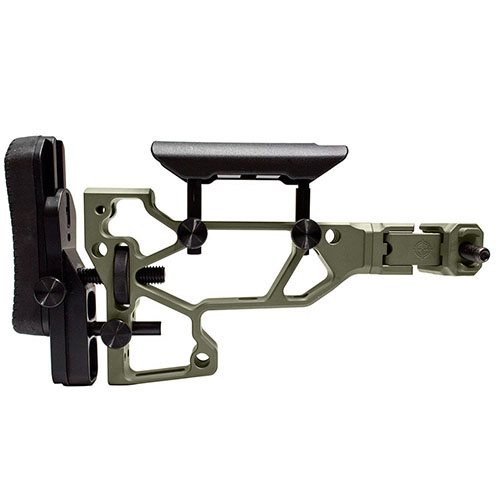 MDT Folding Rifle Stock erbjuder verktygsfri justering för optimal komfort och prestanda, med justerbar kindstöd och buttpad, samt extra QD-fäste.