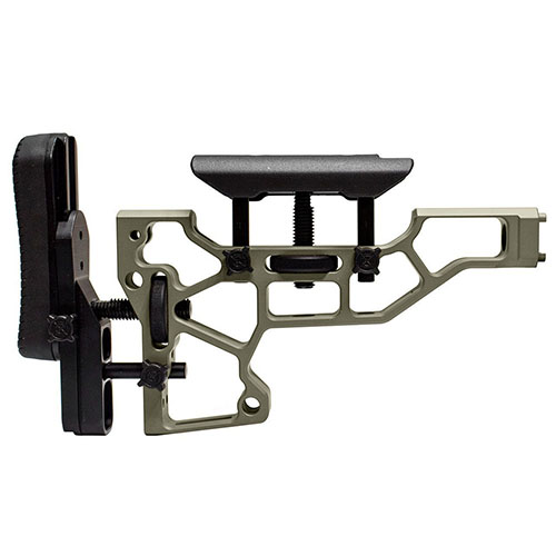 MDT Skeleton Rifle Stock erbjuder verktygslös justering för optimal komfort och prestanda, med justeringar för kindstöd och kolv som passar ACC och ESS chassier.