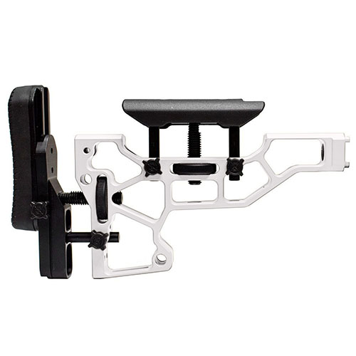 MDT Skeleton Rifle Stock erbjuder verktygsfri justering för optimal komfort och prestanda, med justeringar för kindstöd och kolv, passar ACC/ESS chassier.