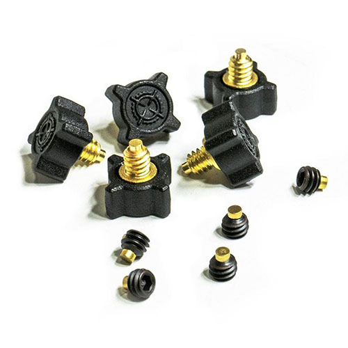 Ersättningspaket med set screws och wheel knobs för MDT Buttstocks, inkluderar 5 set screws och 5 wheel knobs för att säkerställa optimal prestanda.