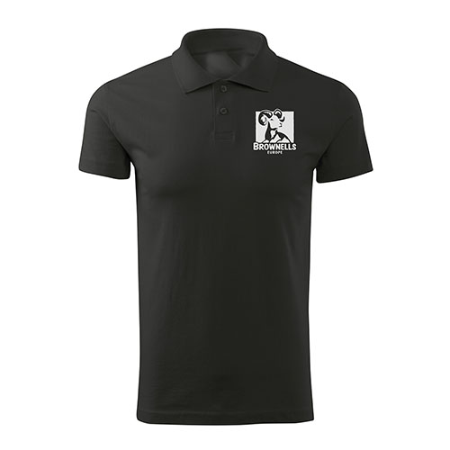 Brownells Europe Poloshirt Unisex har sidofickor för bättre rörelse och andningsförmåga, med en hållbar ribbad krage och förstärkta axelsömmar.