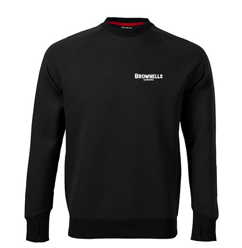Brownells Europe Sweatshirt Unisex har en rak passform, hållbara raglanärmar och tumhål för extra värme, perfekt för aktiv användning och komfort.