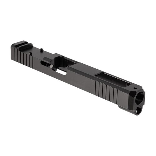Brownells RMR Cut Glock 34 Slide i värmebehandlad rostfritt stål med svart nitridefinish, RMR-optikskärning och viktbesparande fönster för snabbare målupptäckte.
