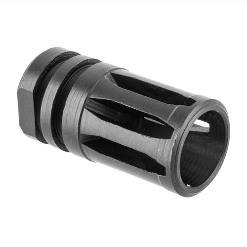 AR-15 A2 Flash Hider med 1/2-28 gänga, tillverkad av 4140 stål och med svart oxidfinish, minskar bländning och förbättrar skottets precision.