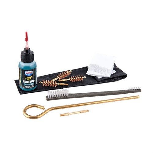 Detta kompakta Handgun Cleaning Kit innehåller allt du behöver för att rengöra din pistol eller revolver, med högkvalitativa komponenter och praktisk nylonväska.