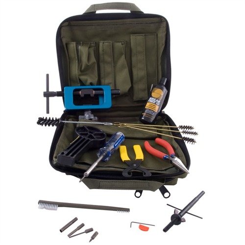 Brownells Weapons Field Maintenance Pack för Glock® erbjuder ett komplett verktygskit för rengöring, underhåll och reparation av Glock®-pistoler, perfekt för fältanvändning.