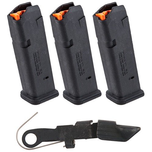 EXTENDED SLIDE RELEASE PACK ger snabbare slide release med större fingerpad, passar Glock 9mm-handkanoner och har robust konstruktion för pålitlighet.