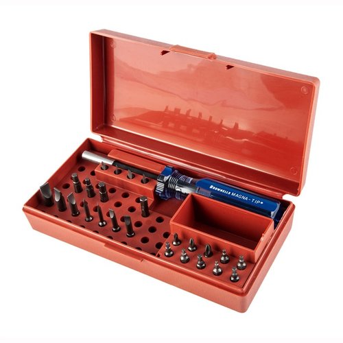 Brownells Standard Magna-Tip® Set erbjuder 24 bits för slitsade och hex skruvar, ergonomiskt handtag och hållbar konstruktion för exakt vapentjänst.