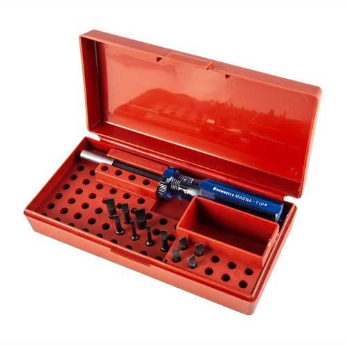 Brownells STANDARD MAGNA-TIP® SETS erbjuder en omfattande bitkollektion med hållbara och ergonomiska handtag för exakt underhåll av vapen.