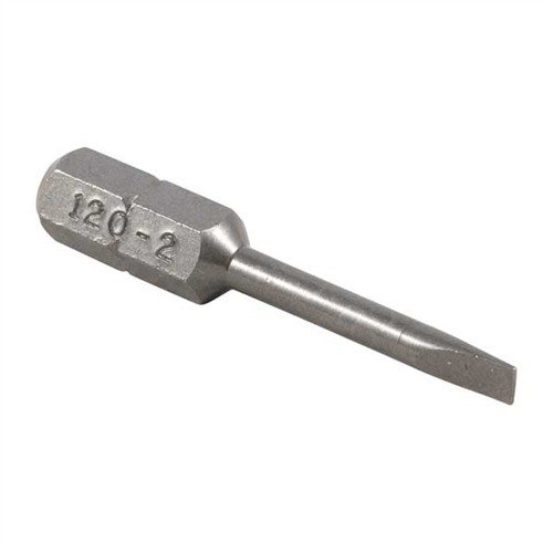 Brownells Magna-Tip Thin-Bit Set erbjuder 18 precisionsbearbetade bits i härdat stål för extra-narrow screw slots, med organiserad förvaring i ekblock och plastlåda.
