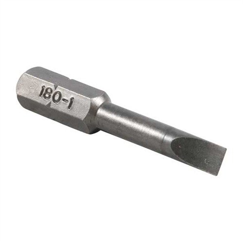 Brownells Magna-Tip Thin-Bit Set erbjuder 18 precisionstillverkade bits i härdat stål för extra-narrow screw slots, med en solid ekblock för organiserad förvaring.