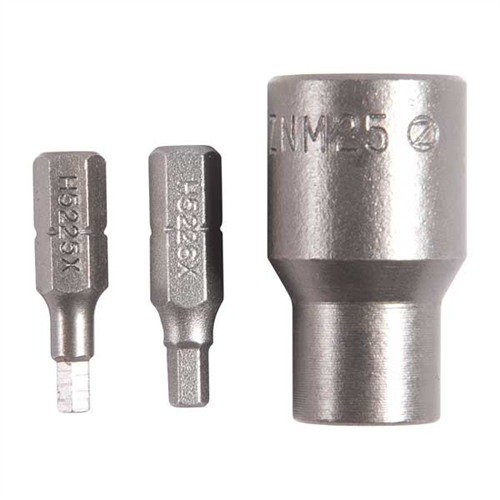 CARRIER KEY BIT KIT från Brownells innehåller två hex-bitar för installation av bolt carrier key skruvar och en adapter för 3⁄8