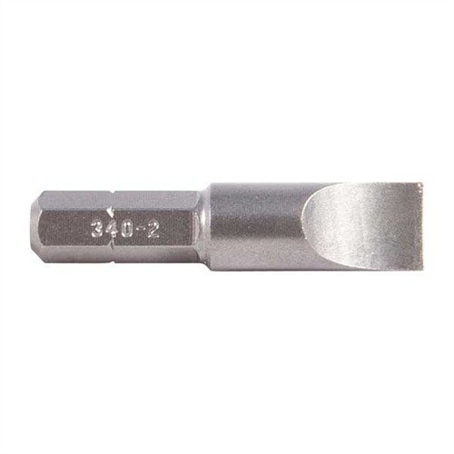 Brownells Magna-Tip Thin-Bit Set erbjuder 18 precisionstillverkade bits i härdat stål för extra-narrow screw slots, med en solid ekbänk och förvaringslåda.