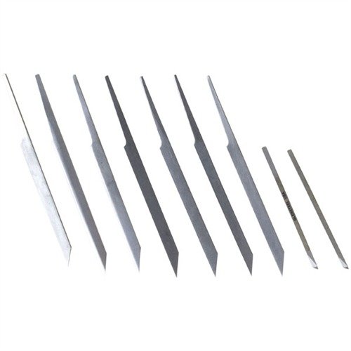 JAMES MEEK'S BEGINNER'S KIT erbjuder 9 gravers för att skapa detaljerad gravyr, inklusive Point Graver No. 4 och Flat Nos. 36 och 39, perfekt för nybörjare.