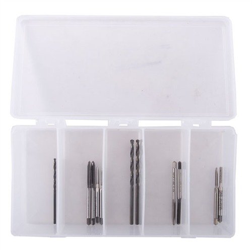 DRILL & TAP STARTER KIT är perfekt för att montera fiberoptiska sikten och kikarsikten, med högkvalitativa borrar och tappar i en hållbar förvaringslåda.