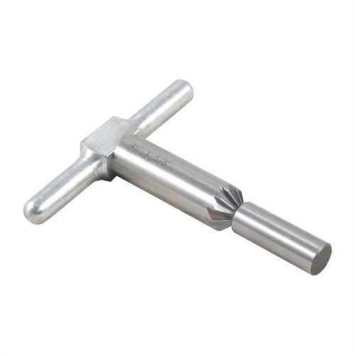 45° chamfering cutter för att bryta skarpa kanter på vapenmynnings- och cylinderkammare, vilket ger snabbare omladdning och renare projektilutgång.