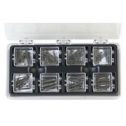 Spara tid och pengar med vårt Detent Ball Spring Kit, som innehåller 20 av varje av de åtta mest populära fjädrarna för detentkulor i vapensmide.