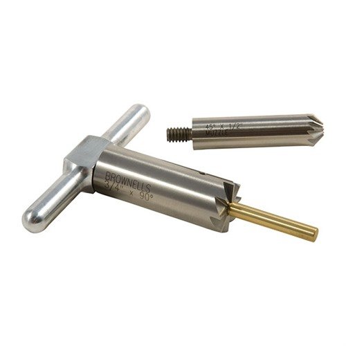 BRASS ONE CALIBER SET ger en perfekt 90° ansiktskapning och 45° fasning för gevär och pistolmynningar, inklusive justerbar brass bore pilot för noggrannhet.