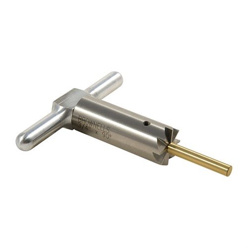 Hård stål 90° facing cutter för att jämna till och reparera mynningar på gevär och handeldvapen. Inkluderar handtag och pilot i en praktisk box.