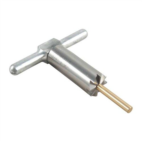 90° MUZZLE FACING CUTTER i mässing pilot erbjuder en hållbar lösning för att jämna ut och reparera mynningar på gevär och pistoler, komplett med handtag.