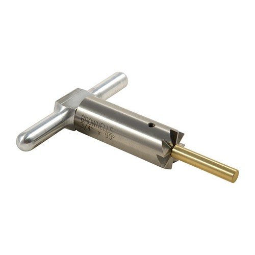 90° MUZZLE FACING CUTTER i härdat stål gör det enkelt att kvadrera och reparera muzzlar på vapen. Inkluderar handtag och justerbar brass pilot.