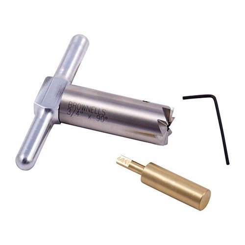 Hård stål 90° muzzle facing cutter ger en exakt yta efter förkortning och reparerar skador; inkluderar handtag och pilot i en praktisk box.