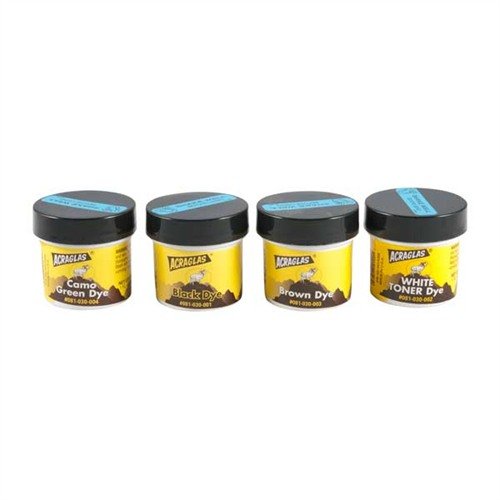 ACRAGLAS® DYES ger perfekt färgblandning för epoxy, idealisk för stockbäddning och reparation av trä, med färger som matchar Camo Paints.