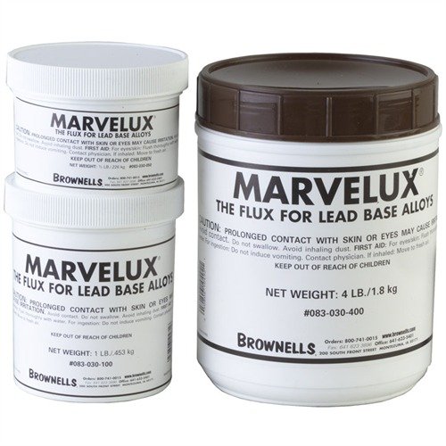 MARVELUX® Bullet Casting Flux är icke-korrosiv, rökfri och luktfri, vilket ger en säkrare och renare gjutupplevelse med bättre flyt och mindre dross.