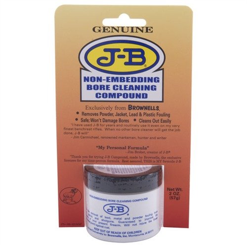 J-B Bore Cleaning Compound rengör effektivt tuffa beläggningar av koppar och pulver, utan att skada vapnets inre eller ytfinish.