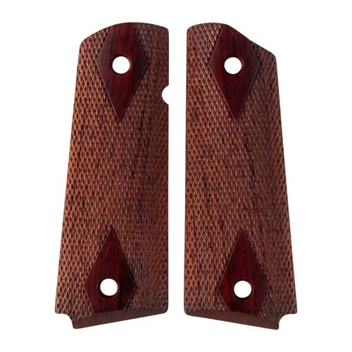 1911 DOUBLE DIAMOND COCOBOLO GRIPS erbjuder överlägsen hållbarhet och skönhet med sin täta cocobolo-ved, perfekt för högkvalitativa handgun grips.