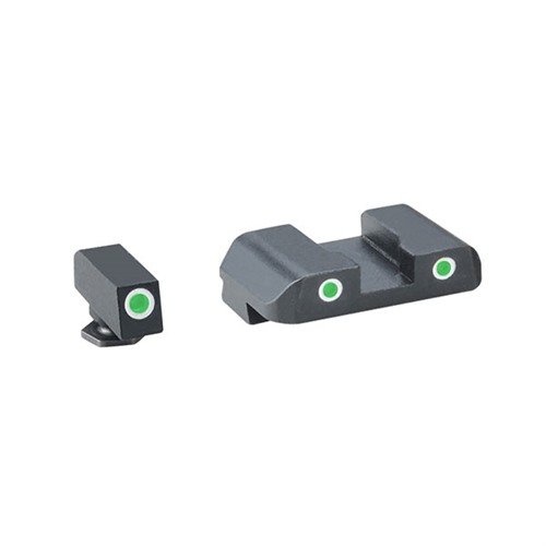 PRO TRITIUM NIGHT SIGHT SETS för GLOCK® erbjuder lågt profilerade sikten med självlysande Tritium-dots för snabb målsökning i svagt ljus.