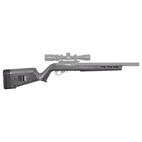 RUGER 10/22 Hunter X-22 justerbar kolv i grått har en hållbar konstruktion, ergonomisk design, justerbar LOP och M-LOK-kompatibilitet för extra tillbehör.