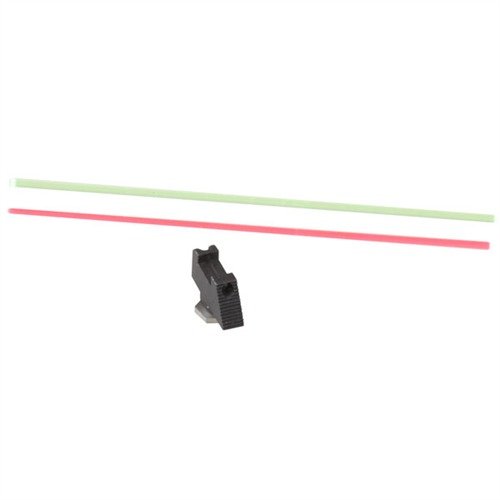 FIBER OPTIC FRONT SIGHTS för GLOCK® erbjuder snabb målinriktning med utbytbara fiberoptiska stavar i röd eller grön, perfekt för olika ljusförhållanden.