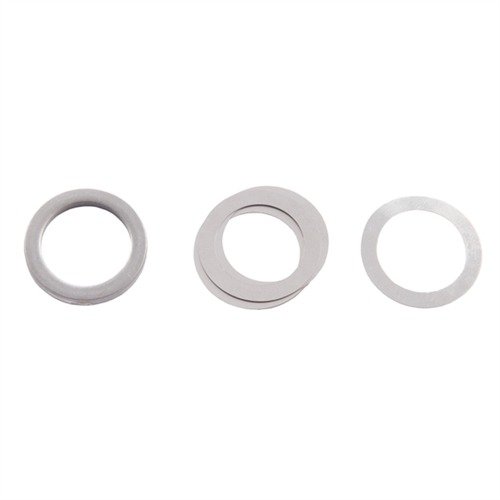 Härdade stålshims säkerställer exakt passform och korrekt justering av flash hiders och muzzle brakes, med olika storlekar för finjustering.