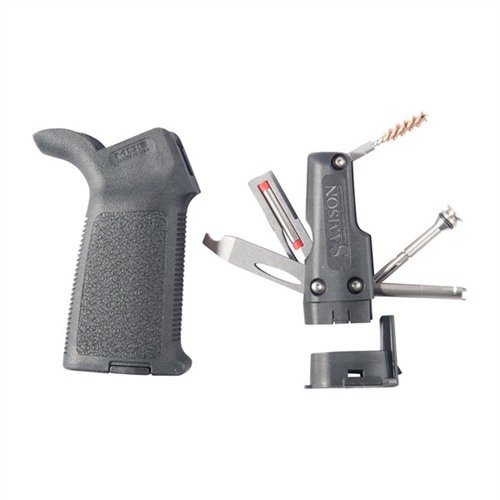 AR-15 MOE Grip med Field Survival Tool erbjuder en kompakt, mångsidig verktygslåda för snabba reparationer, med hållbara komponenter och ergonomisk design.