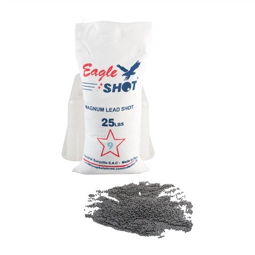 Eagle Magnum Lead Shot #9 med 4,5-5% antimon ger extra hårdhet och förhindrar deformation. Enhetlig storlek säkerställer tätare mönster. Finns i 25 lb påsar.