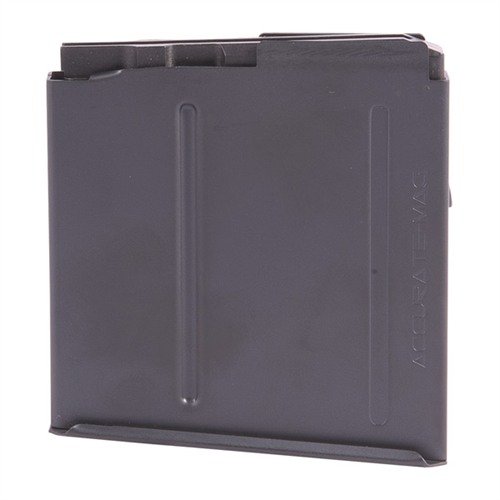 Högkvalitativ AICS 5RD .338 Lapua magasin, tillverkat i USA, med Teflon-beläggning för smidig matning och tre längder för olika vapen.