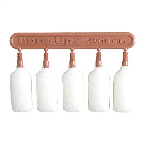 .40 kaliber/10mm Bore Tips är återanvändbara skumsvabbar som ger effektiv rengöring, passar 8-32 gängor och absorberar lösningsmedel för en jämn applicering.