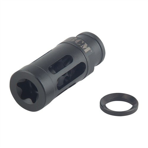 Gunfighter compensator minskar rekyl och bländning, har ett speciellt bafflingsystem som begränsar sidoblast och ljud. Rostfritt stål med svart oxidfinish.